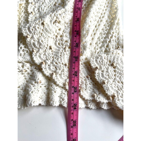 Crochet Open Front Cardigan Sz S Fairy Cottage Boho Wood Beads Scalloped NWT - Picture 12 of 14